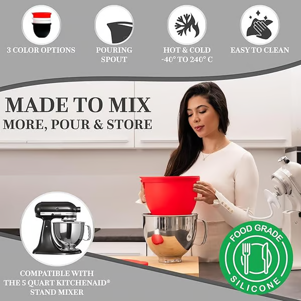🍰5 Qt Tilt-Head Mixer Silicone Liners - No Extra Bowls Needed
